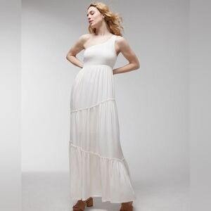 Soma Wknd One Shoulder Maxi Bra Dress Rouching Sz Medium White Coconut NWT